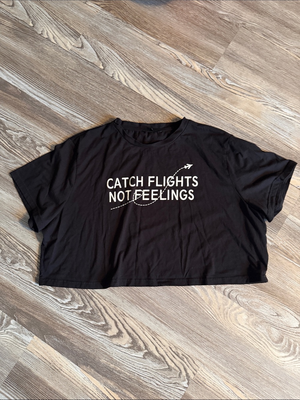 SHEIN Black Cropped Tee with White Travel Slogan